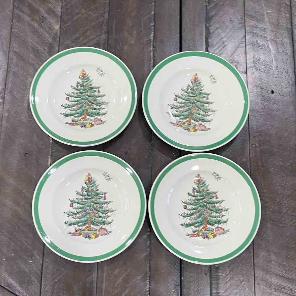 Spode Christmas Tree S3324 C Bread Dessert Plates Set of 4 Made in England 6.25